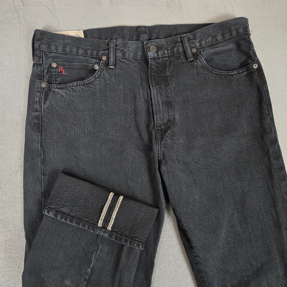Polo Ralph Lauren Jeans Mens 36x36 Black Hampton Straight Leg Denim Selvedge